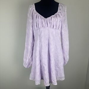 Wild Fable Babydoll Mini Dress Womens Large Lilac Floral Long Sleeve Open Back